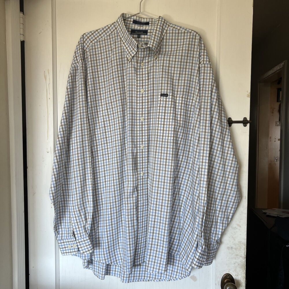 Faconnable Mens Plaid Button-Up Shirt 2XL XXLT Long Sleeve Made in Hong Kong